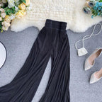 Light Chiffon Flowy Flare Pants – High Waist Summer Casual - Piña Colada