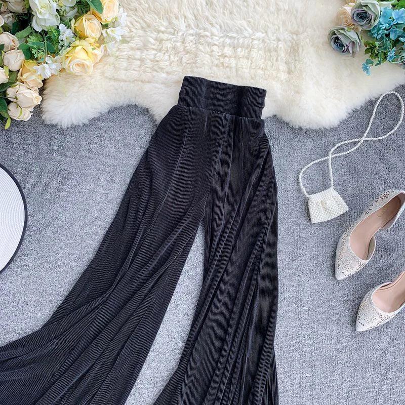 Light Chiffon Flowy Flare Pants – High Waist Summer Casual - Piña Colada