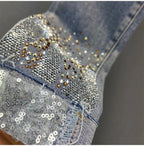 European Sequin High-Waist Skinny Jeans - Piña Colada