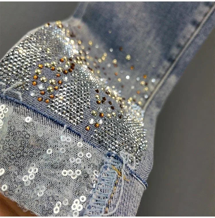 European Sequin High-Waist Skinny Jeans - Piña Colada
