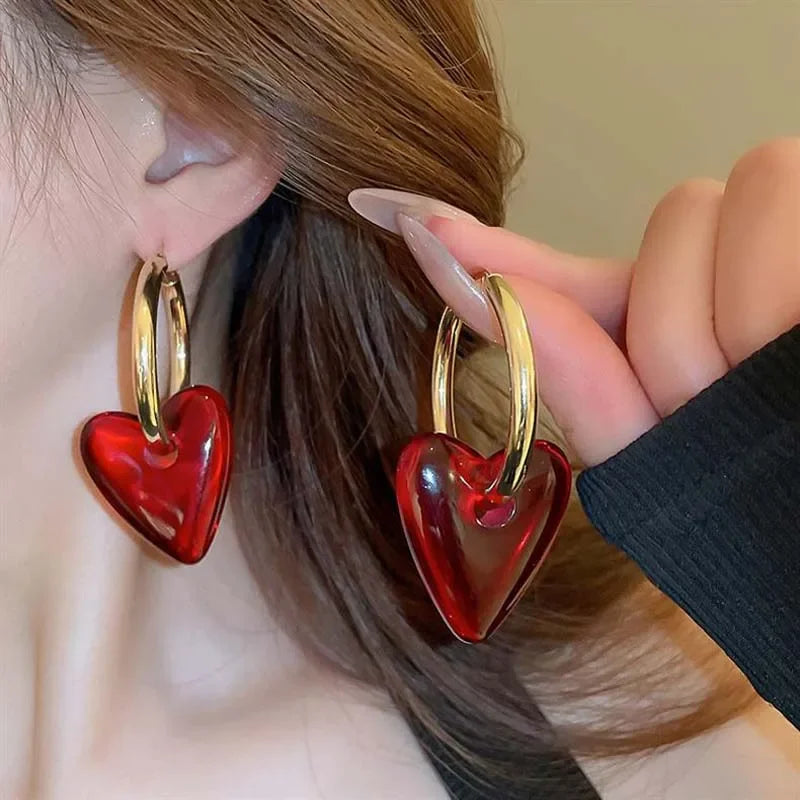 Vintage Red Heart Drop Earrings - Piña Colada