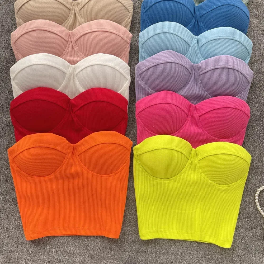 Strapless Summer Casual Crop Tops with Built In Bras - Piña Colada