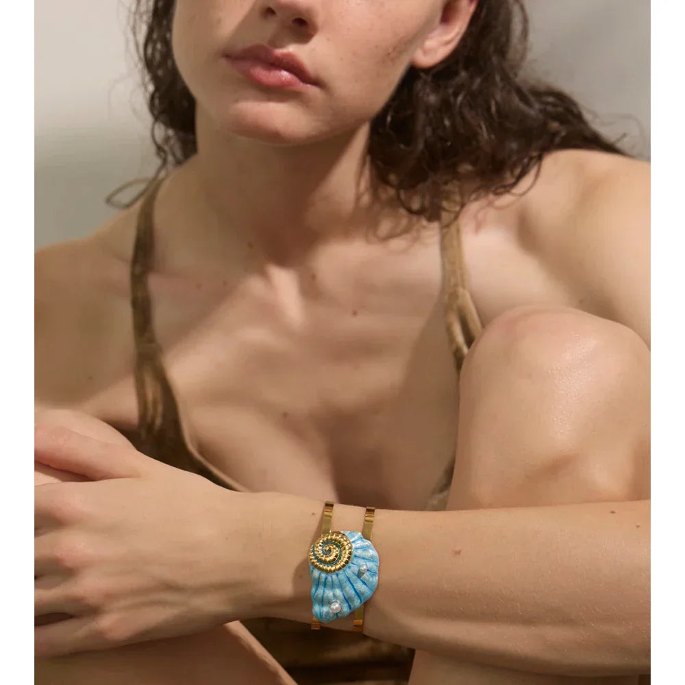 Conch Turtle Shell Wide Cuff Bracelet - Piña Colada