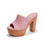 Roma Flock Platform Slides – Chunky Summer Heels for Women - Piña Colada