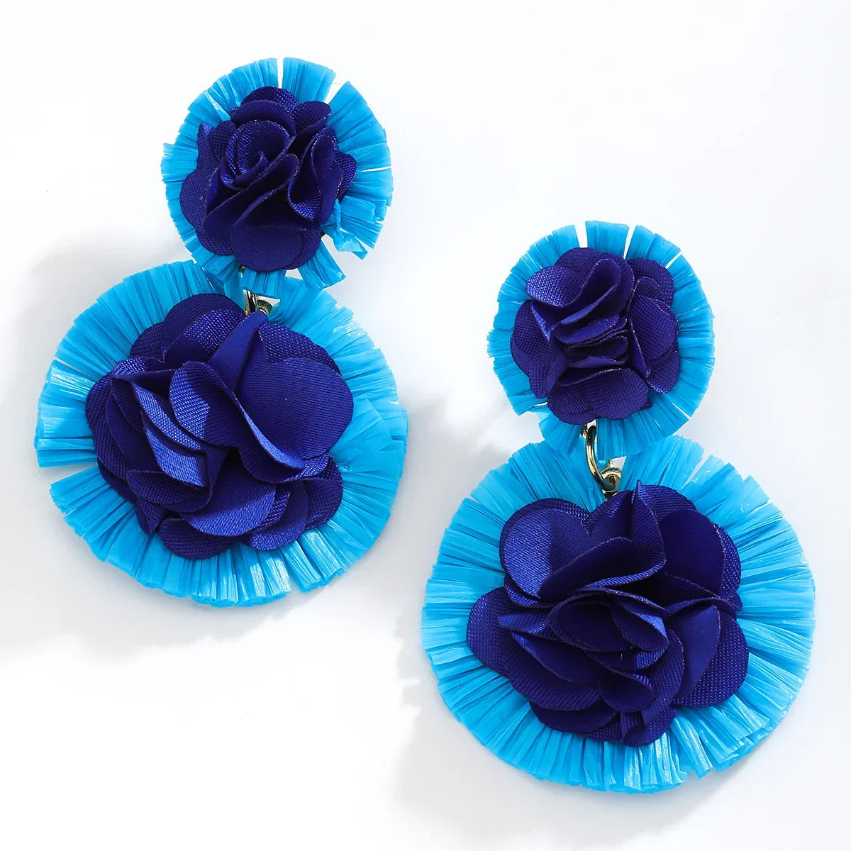 Bohemian Raffia Flower Drop Earrings - Piña Colada