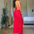 Backless Hollow-Out Knit Cover-Up Dress – Beach Vacation Style - Piña Colada