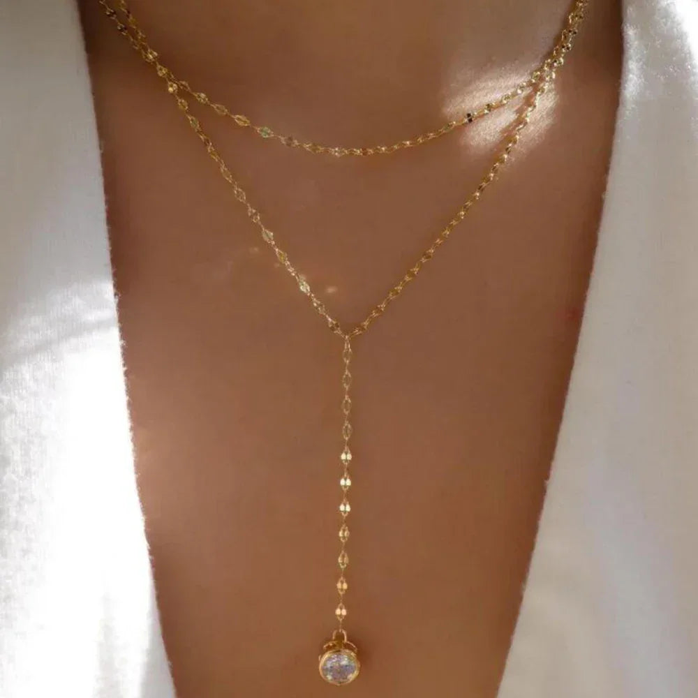 Boho Multi-Layer Gold Crystal Pendant Necklace Set - Piña Colada
