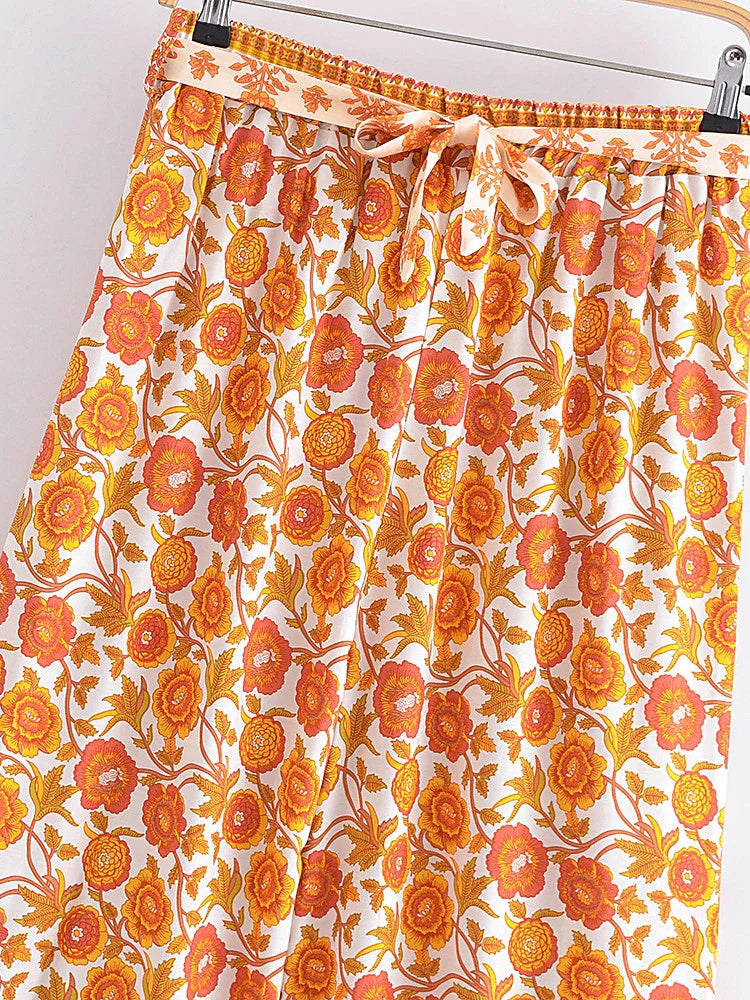 Floral Print Bohemian Wide Leg Pant - Piña Colada