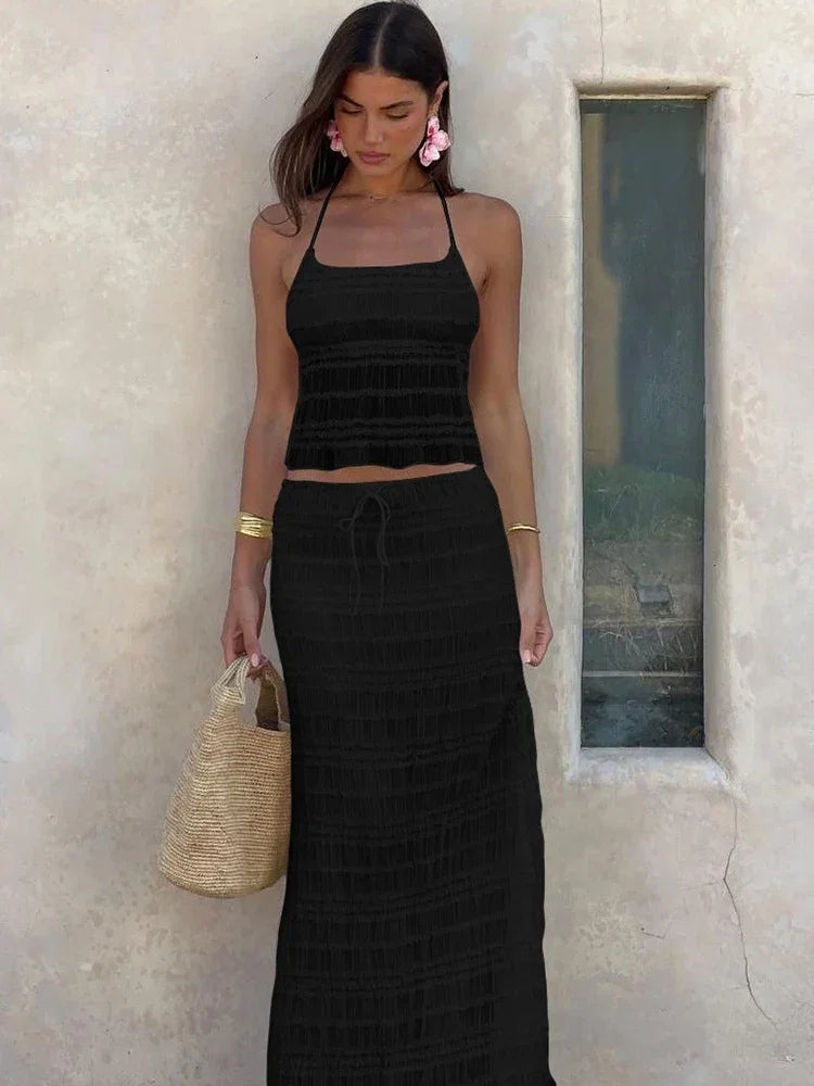 Backless Halter Sheath Dress – Knee-Length Streetwear Style - Piña Colada