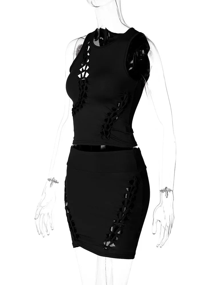 Dulzura Hollow Out Knit Mini Dress – Autumn High Street Look - Piña Colada
