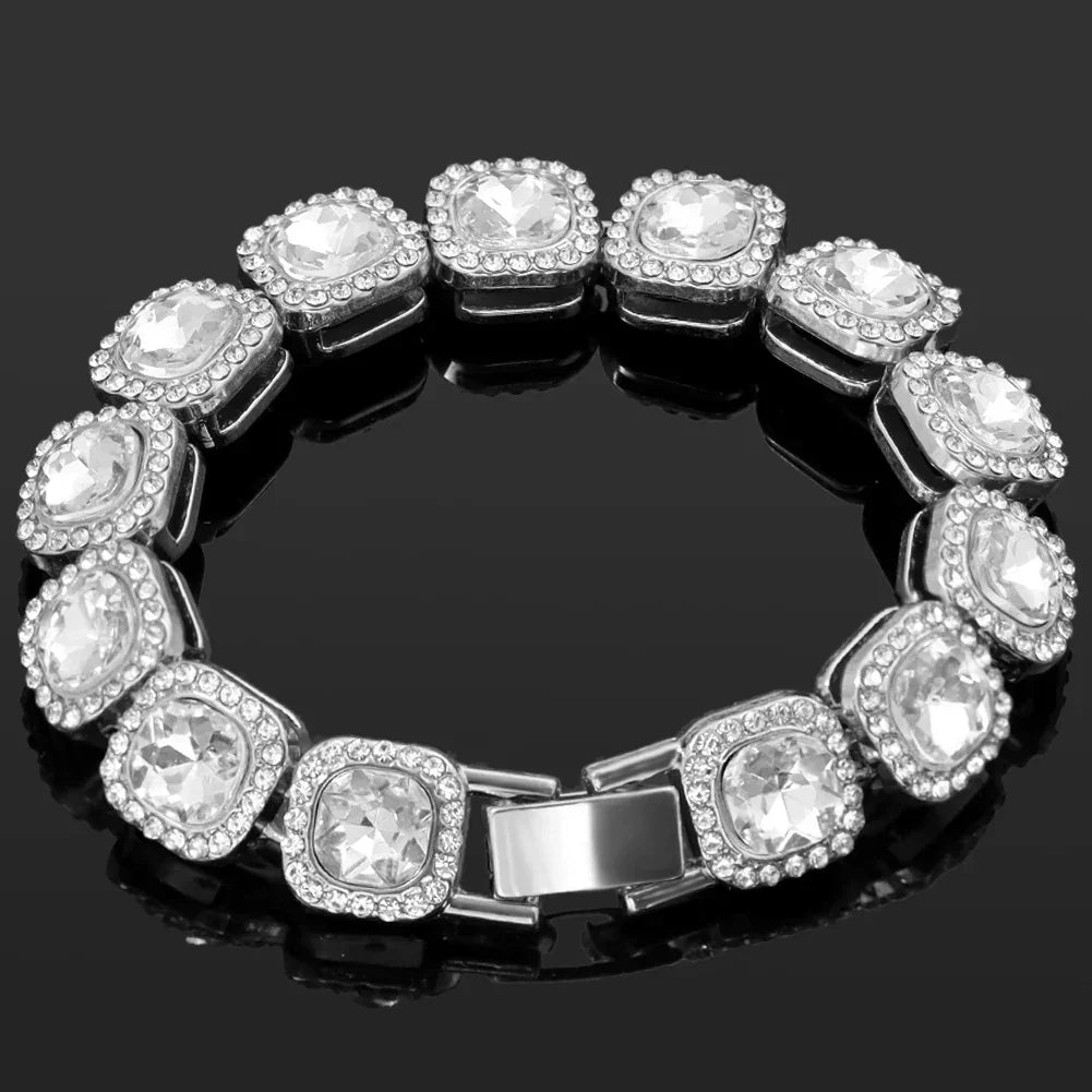 Iced Out Heart & Cuban Link Bracelet - Piña Colada