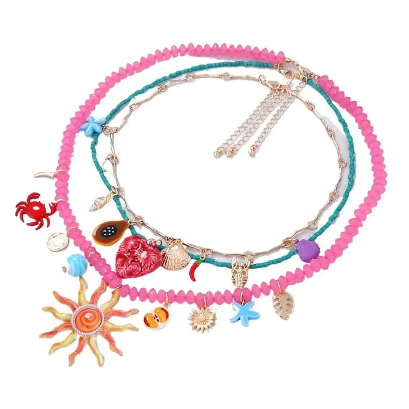 3Pcs/set New Colorful Resin Beaded Charms Necklaces - Piña Colada