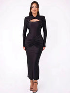 Elegant Long Sleeved Elastic Tight Long Dress - Piña Colada