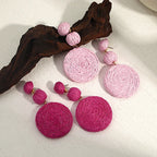Boho Rattan Drop Earrings - Piña Colada