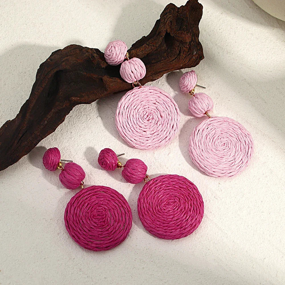 Boho Rattan Drop Earrings - Piña Colada