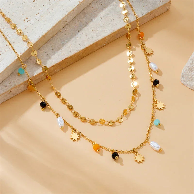 316L Stainless Steel Pearl Necklace - Piña Colada