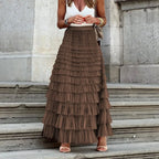 Long Skirt Tulle High Waist Pleated - Piña Colada