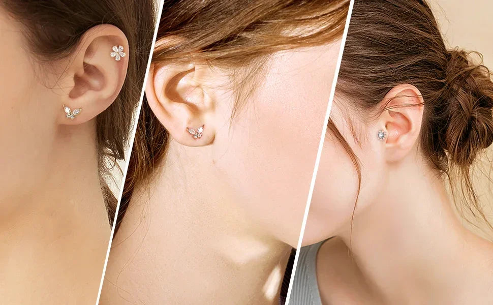 Moon-Shaped Screw-Back Stud Earring - Piña Colada