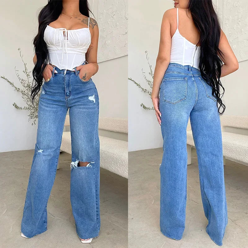 High Waist Coated Wide Leg Jeans – Street Style Elegance - Piña Colada