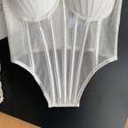 Fashion Solid Corset Strap Sheer Mesh - Piña Colada