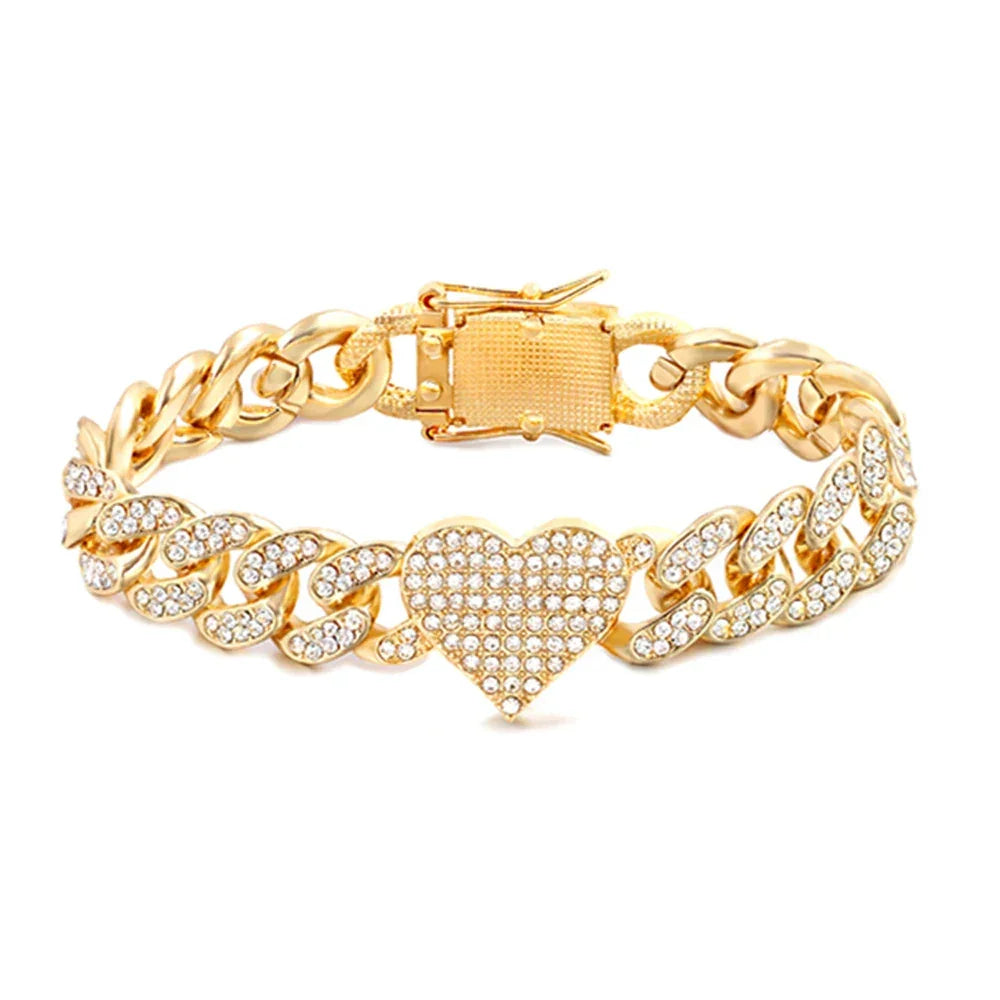 Iced Out Heart & Cuban Link Bracelet - Piña Colada