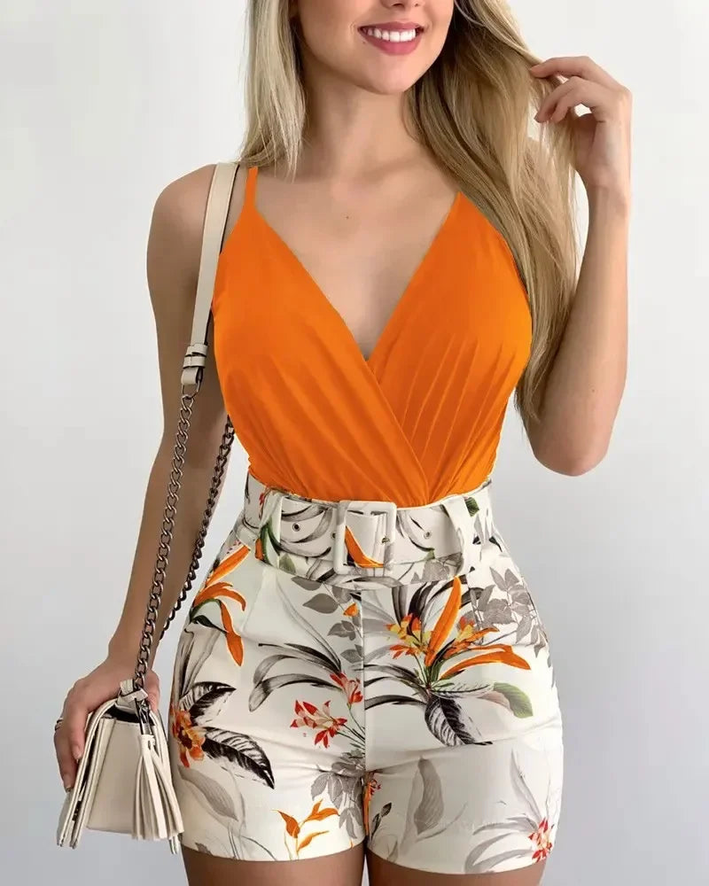 2-Piece Sets V-neck Print Short - Piña Colada