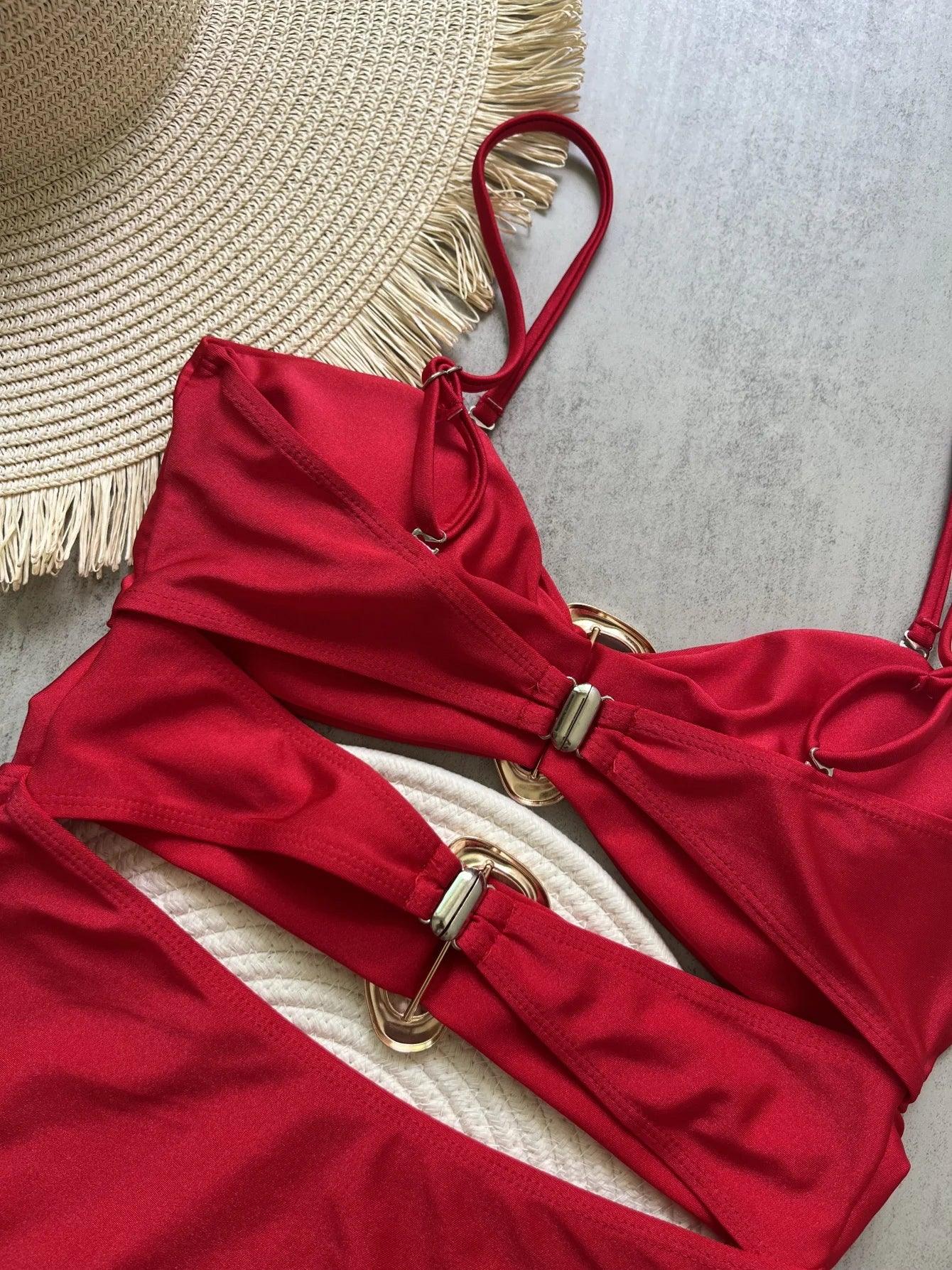 Metal Rings Cut Out Swimwear - Piña Colada