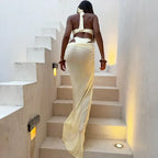 Halter Bodysuit & Maxi Skirt Set - Piña Colada