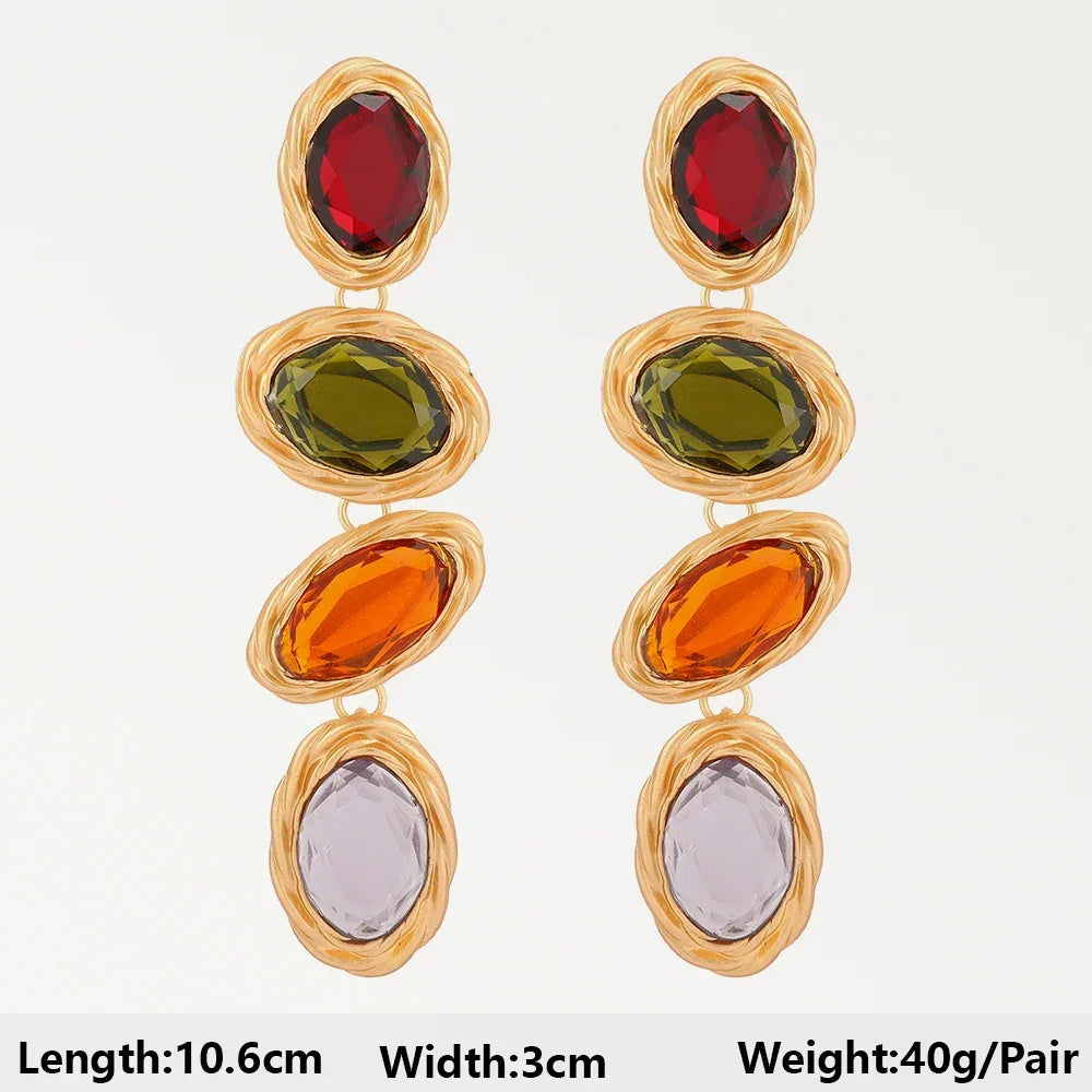 Boho Multicolor Beaded Crystal Dangle Earrings - Piña Colada