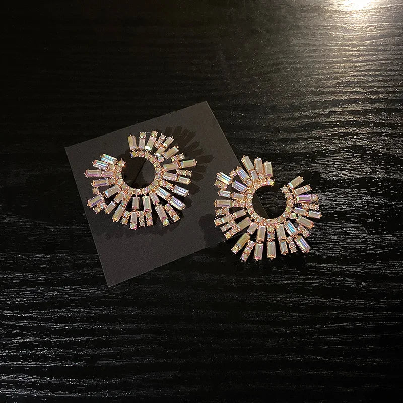 Crystal Earrings Large Circle Flower - Piña Colada