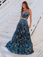 Draped Print V-Neck Maxi Dress – Beachwear Edition - Piña Colada