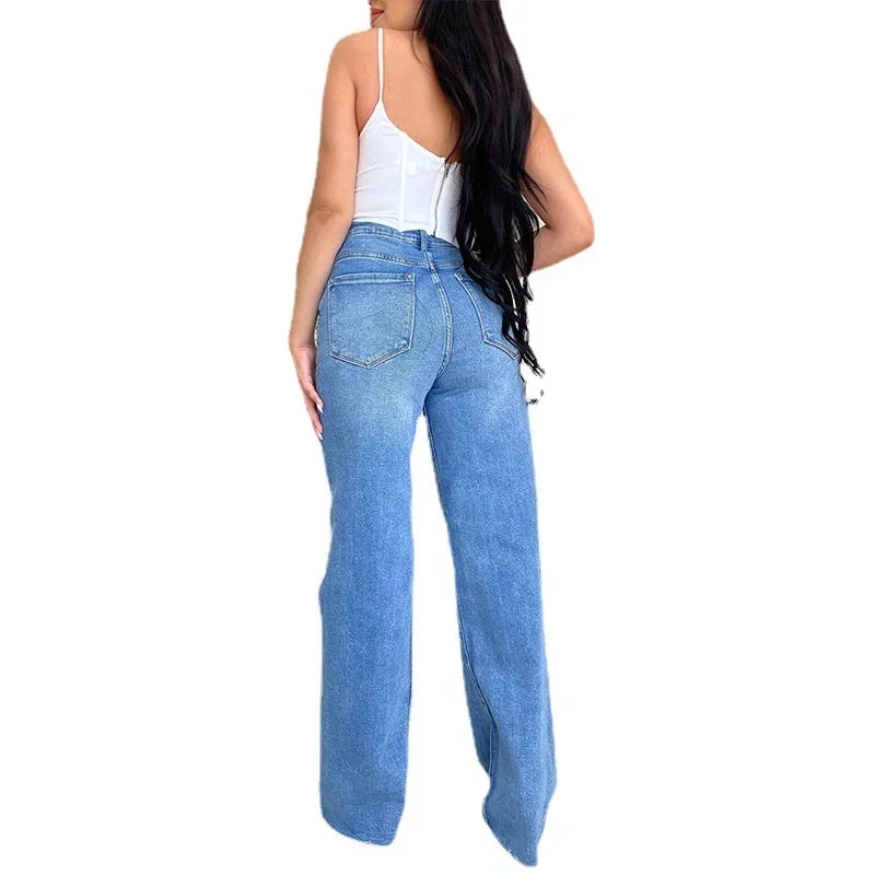High Waist Coated Wide Leg Jeans – Street Style Elegance - Piña Colada