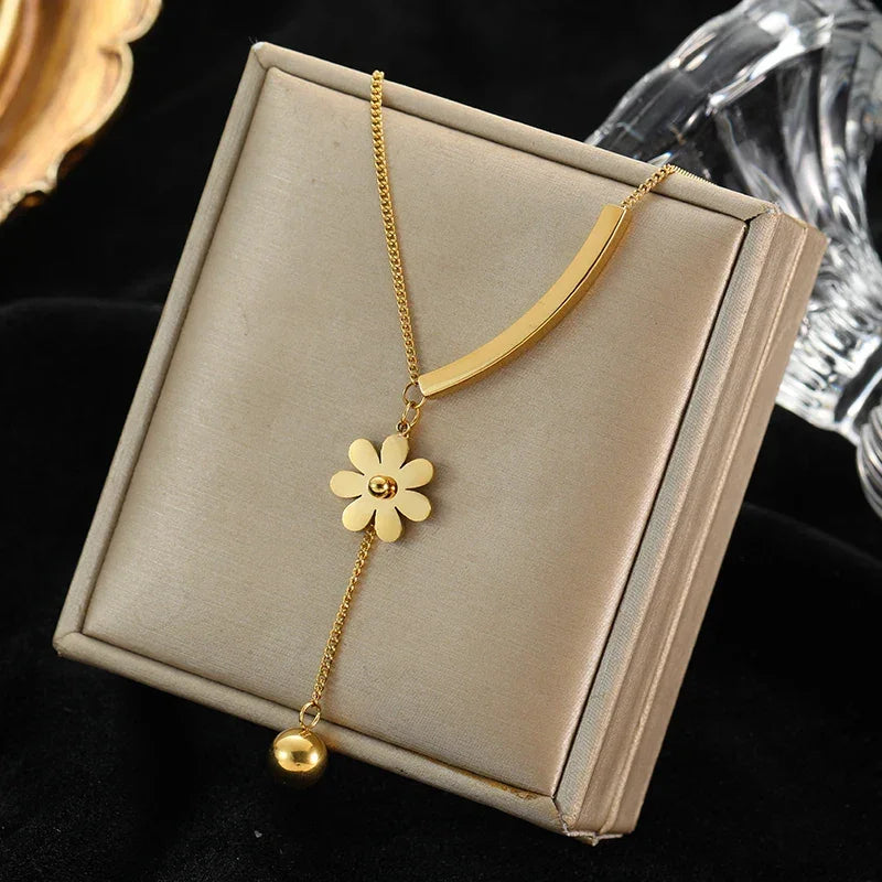Trendy Stainless Steel Ball Pendant Necklace for Women - Piña Colada