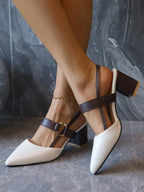 Elegant Pointed Toe Chunky Heel Sandals - Piña Colada