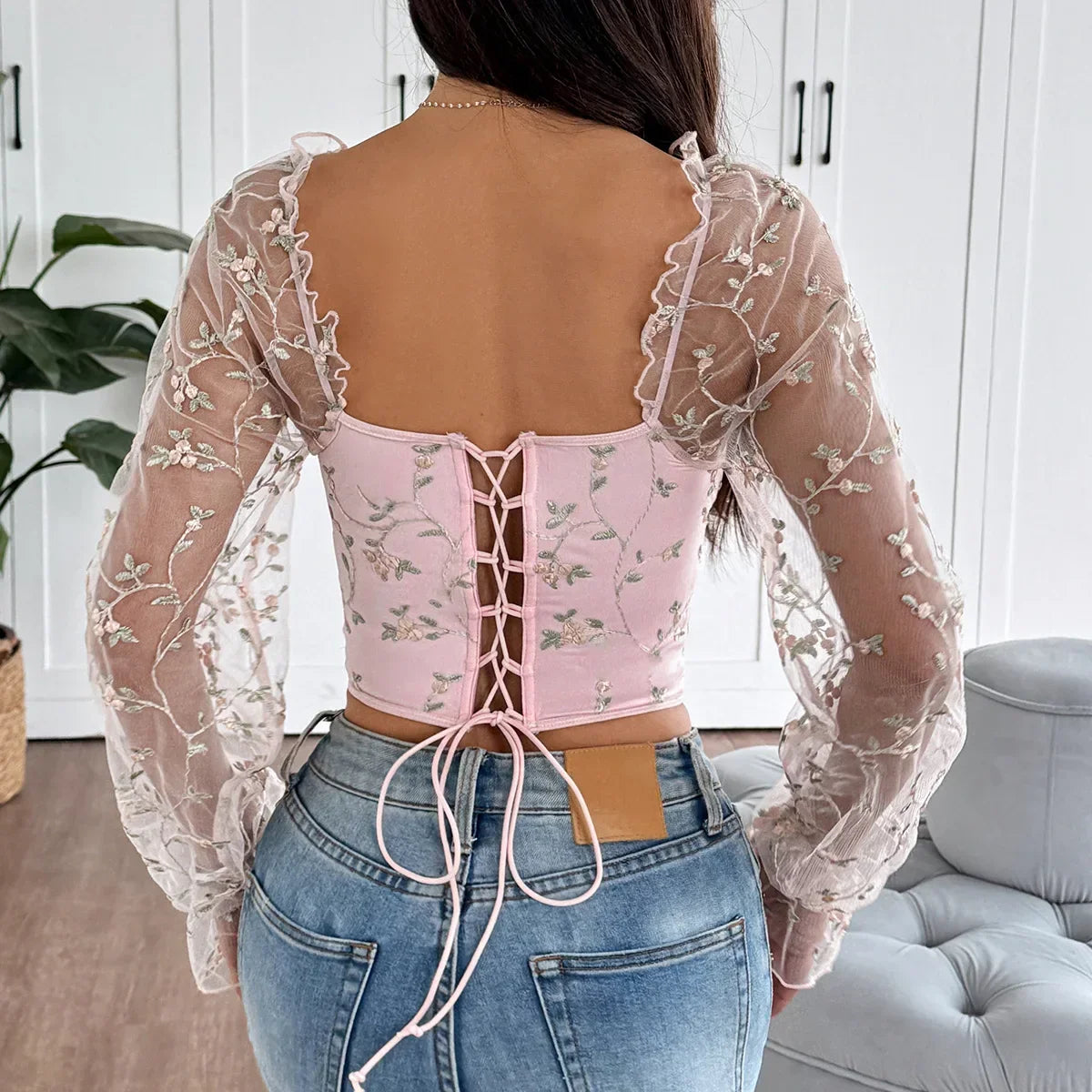 Mesh Long Sleeve Corset - Piña Colada