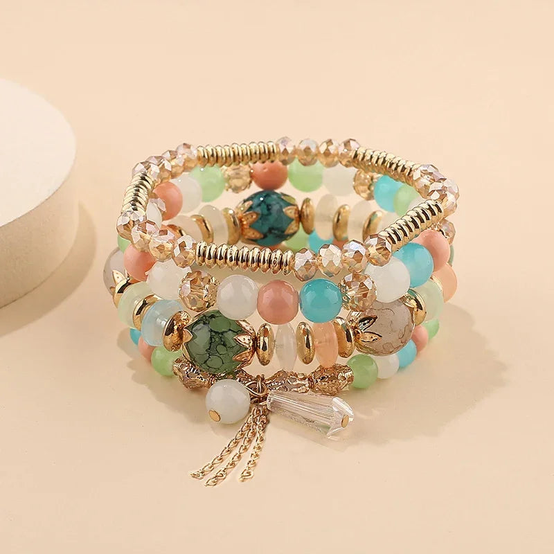 4Pcs New Tassel Charm Beads Bracelet - Piña Colada