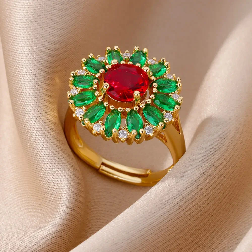 Rings Gold Plated Colorful Stone - Piña Colada