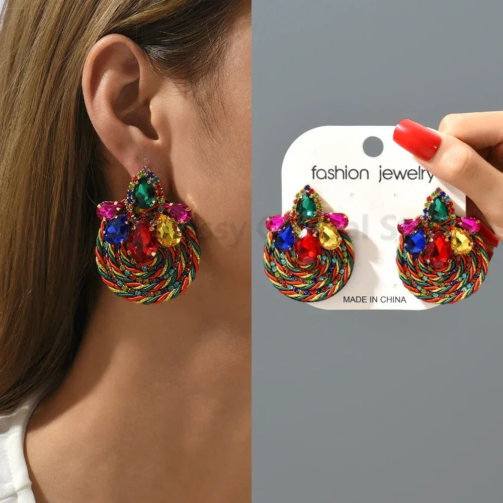 Vintage Rhinestone Round Drop Earrings - Piña Colada