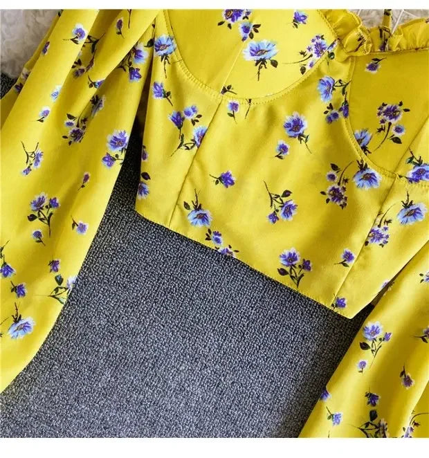 Floral Print Chiffon Top High Waist - Piña Colada