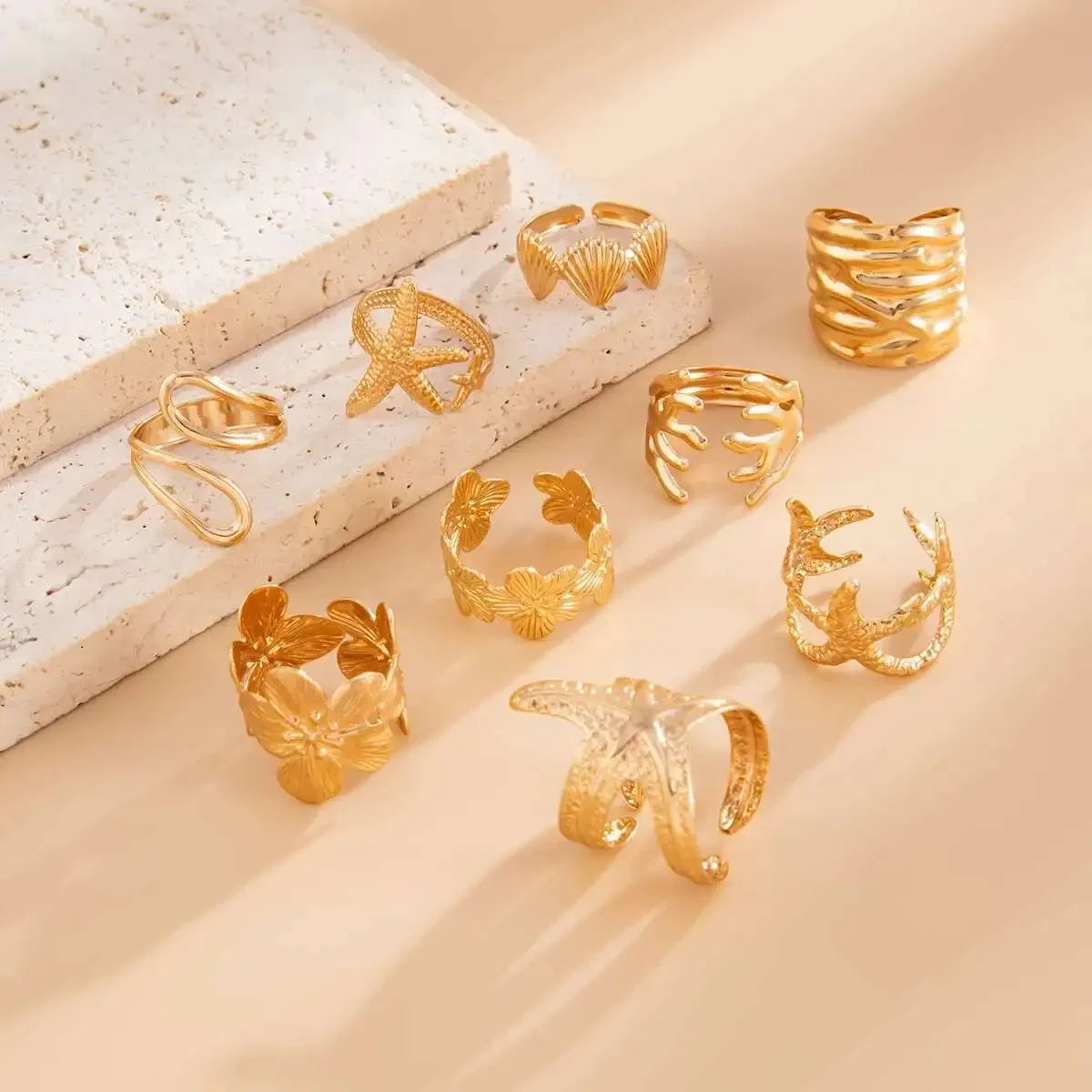 9Pcs/Set Rings Starfish Scallop - Piña Colada
