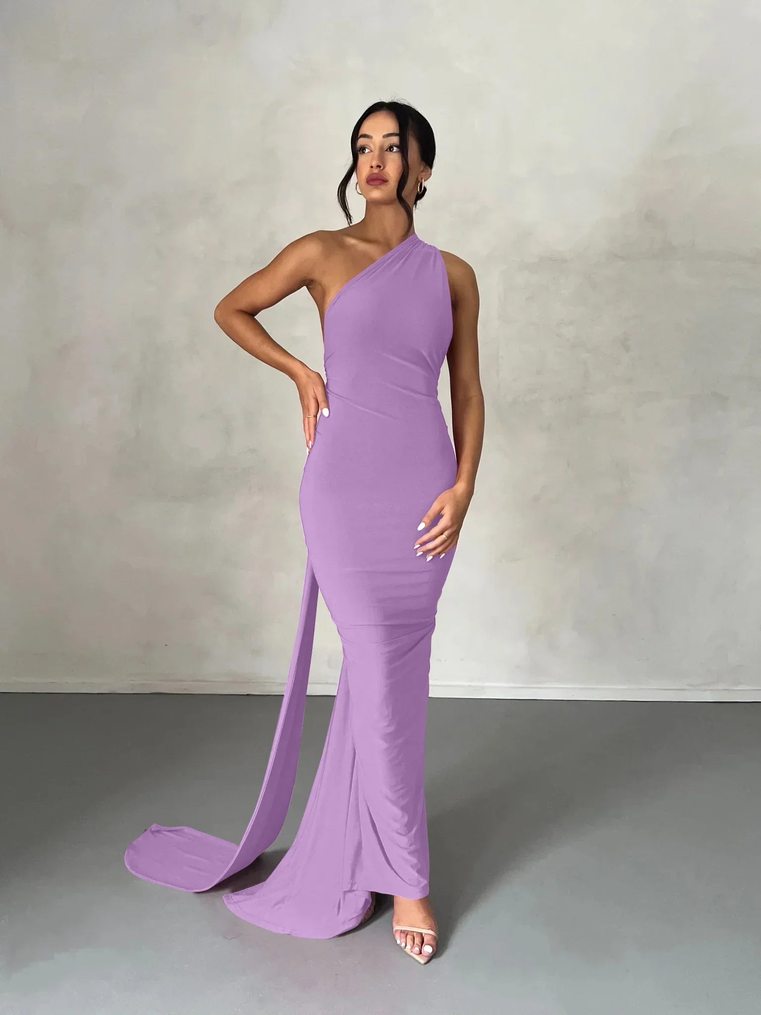 One Shoulder Backless Adjustable Scarf Maxi Dress - Piña Colada