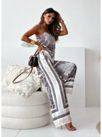 Satin Print Lace-Up Top & Wide-Leg - Piña Colada