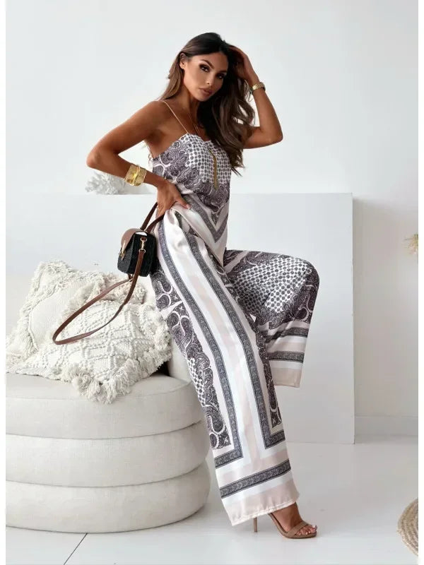 Satin Print Lace-Up Top & Wide-Leg - Piña Colada