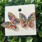 Colorful Crystal Butterfly Stud Earrings - Piña Colada