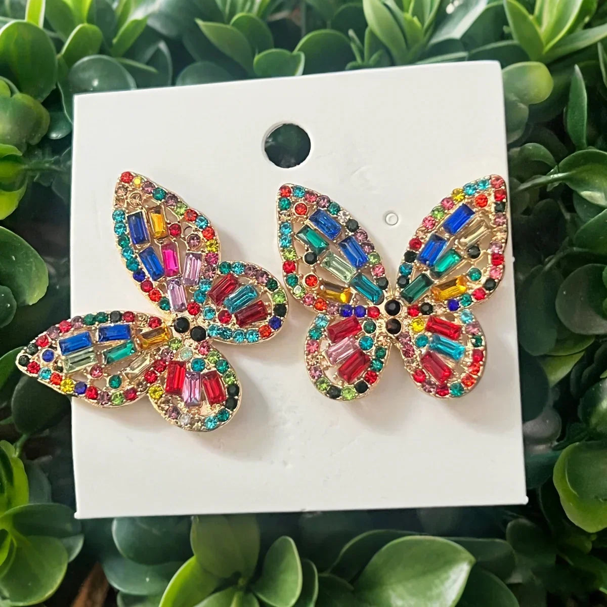 Colorful Crystal Butterfly Stud Earrings - Piña Colada