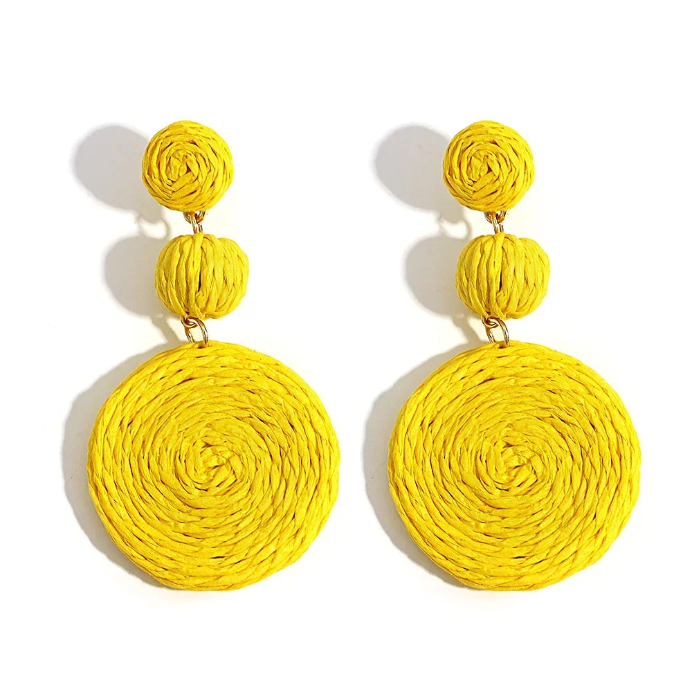 Boho Rattan Drop Earrings - Piña Colada