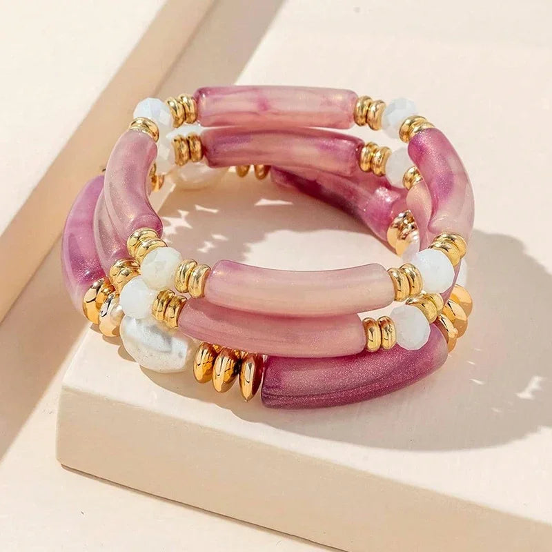 3-Piece Vintage Resin Bangle Bracelet Set - Piña Colada