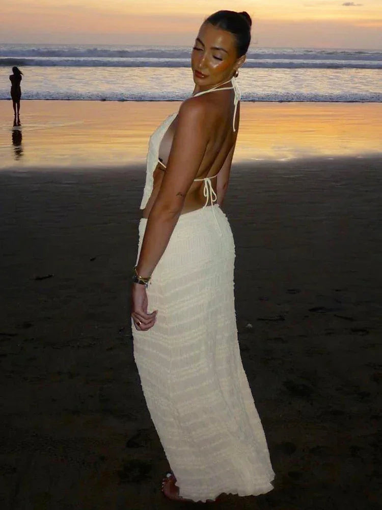 Backless Halter Sheath Dress – Knee-Length Streetwear Style - Piña Colada