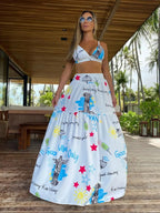 Draped Print V-Neck Maxi Dress – Beachwear Edition - Piña Colada
