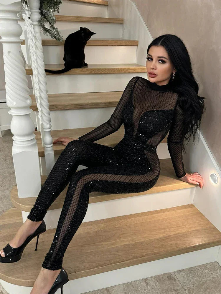 Mesh Patchwork Jumpsuits - Piña Colada